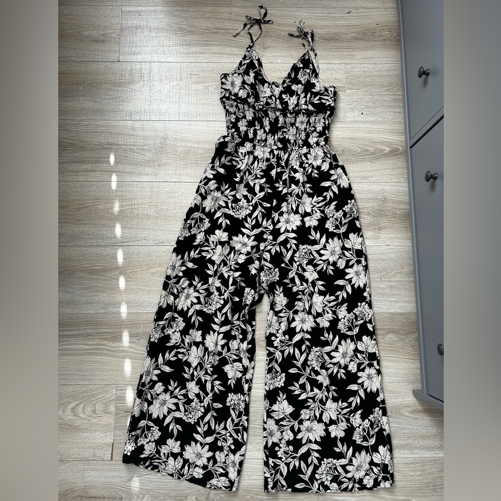 Black and Beige Floral Jumpsuit